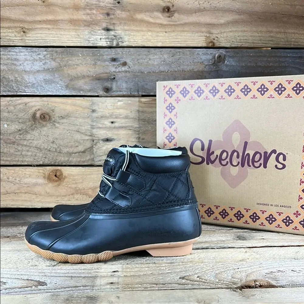 Skechers Women's Pond-Lil Puddles-Mid Quilted Lace Up Duck Boot - Black - 7 NIB